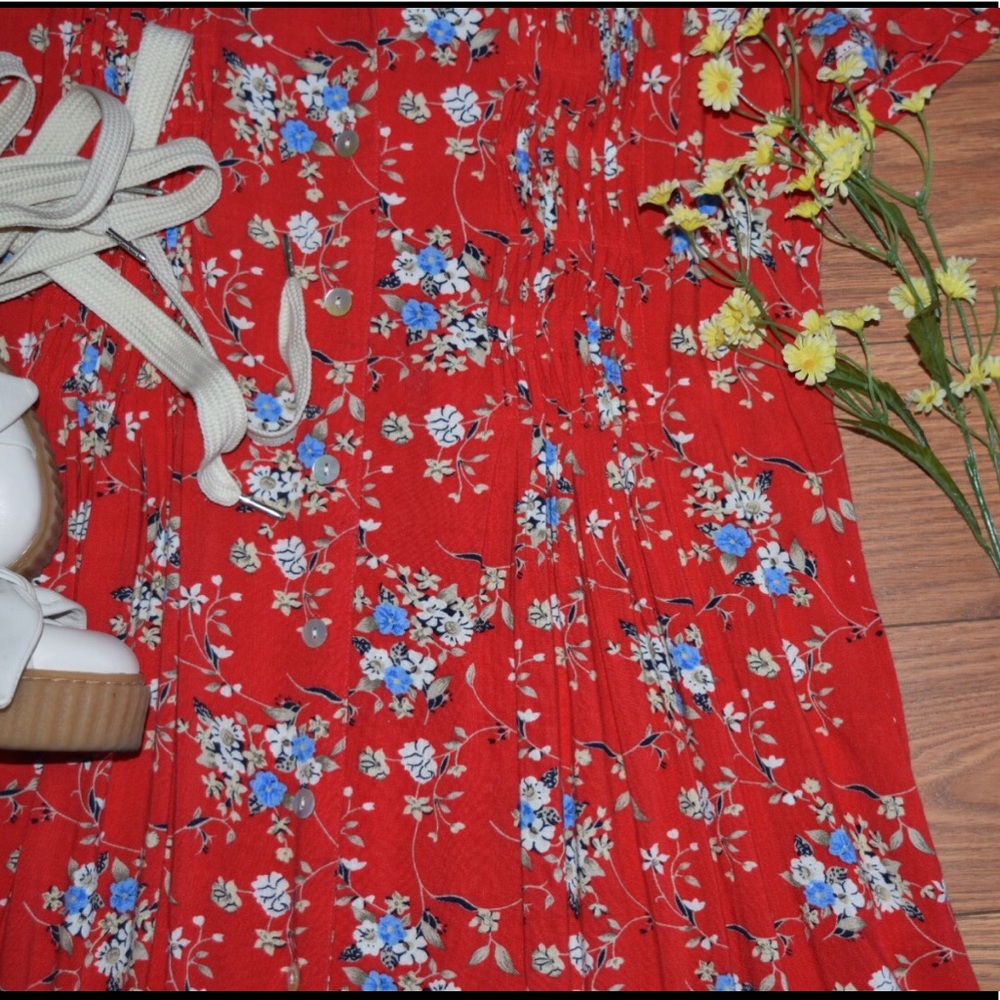 Vintage Red Floral Maxi Dress - Picture 4 of 8